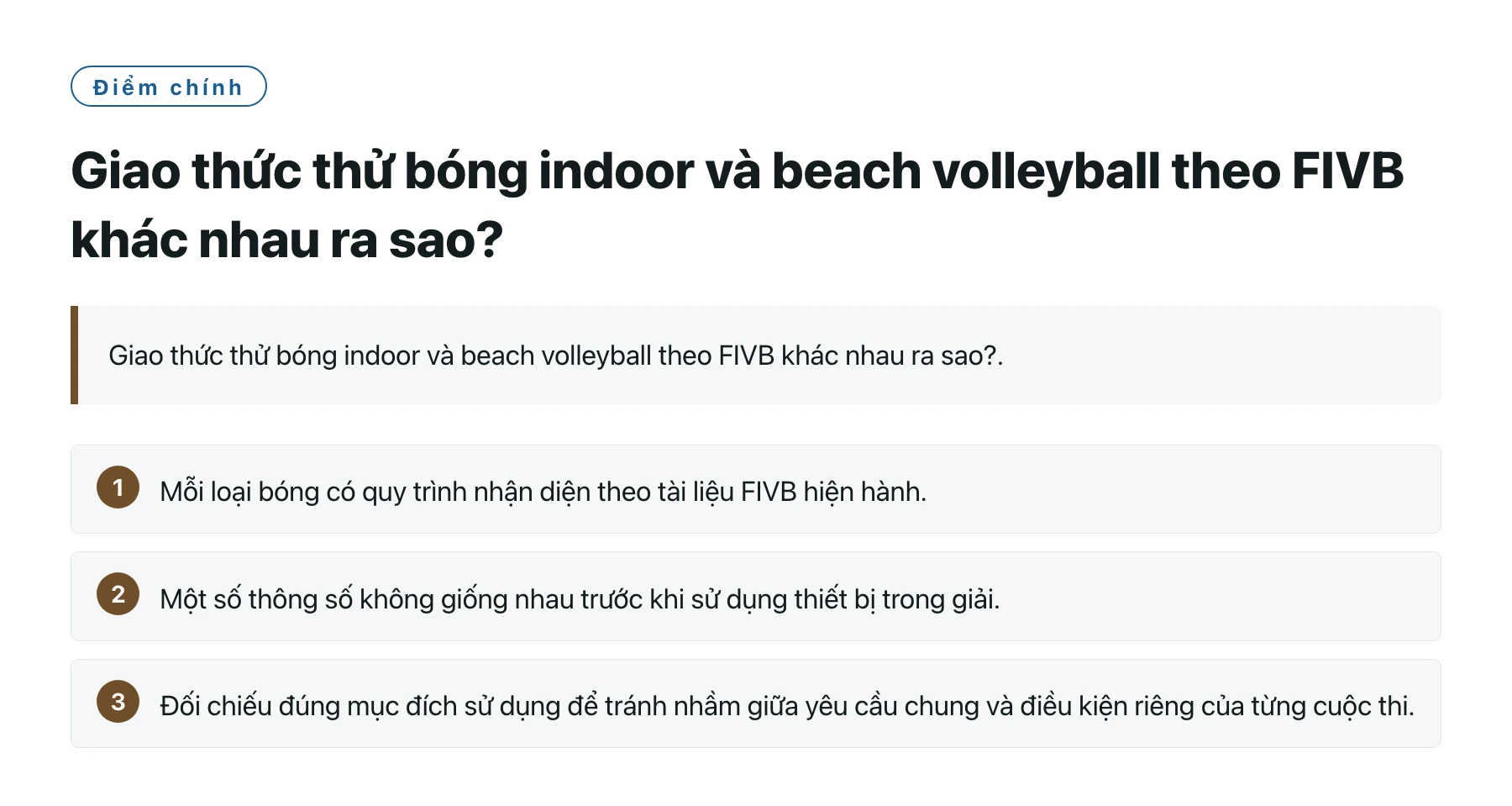 Giao thức thử bóng indoor và beach volleyball theo FIVB khác nhau ra sao?——全文要点速览